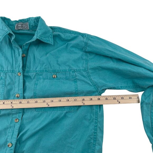 Vintage Bonjour Teal Button-Up Shirt Womens Large 100% Cotton Long Sleeve Casual - Picture 3 of 5